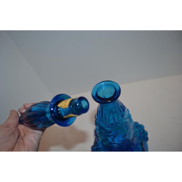 Vintage Genie Bottle Grapes with Stopper Empoli Blue - Picture 7 of 9